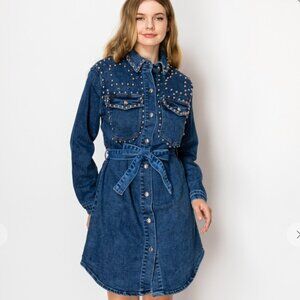 NWOT Nina Rossi Studded Denim Dress - Size S